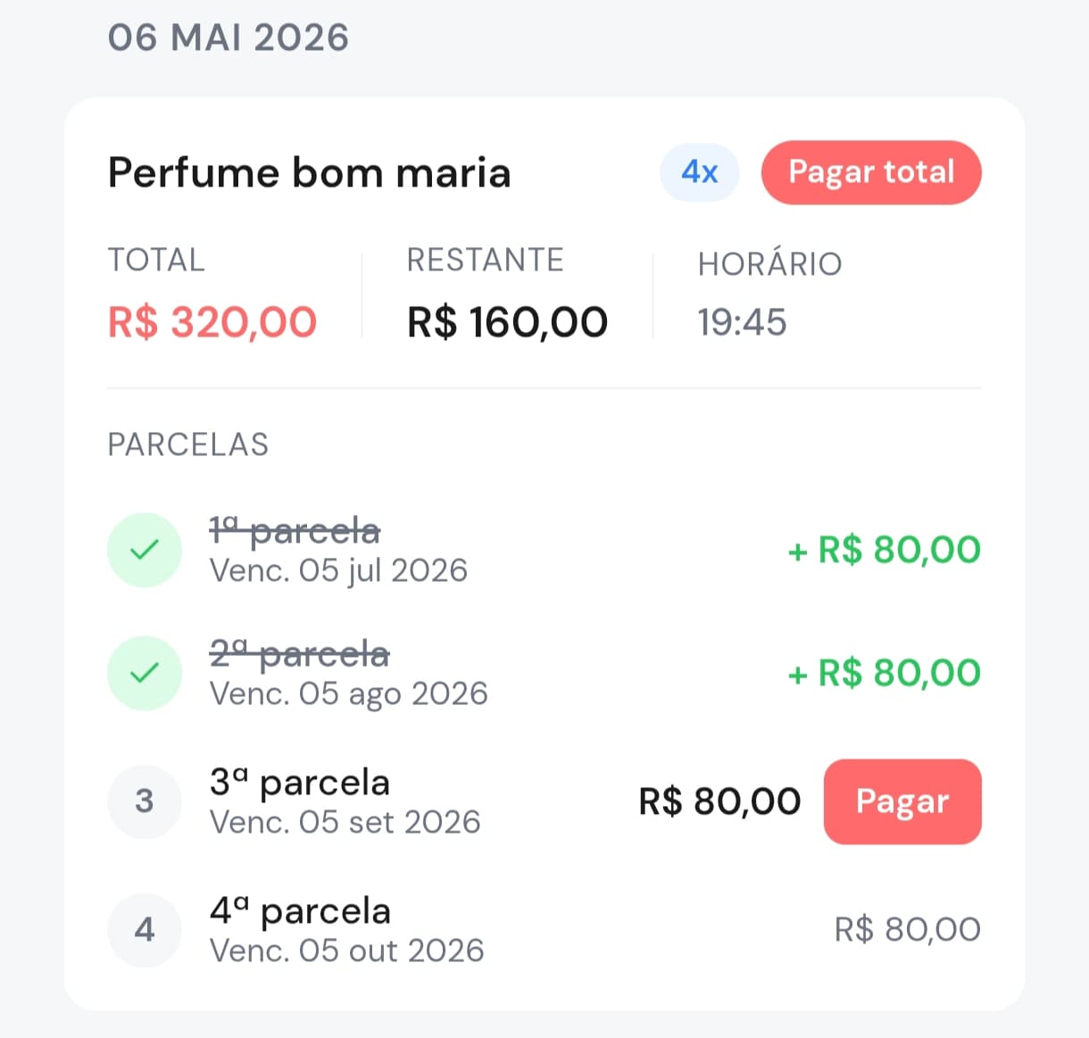 Exemplo de dívida parcelada no Fiado Certo